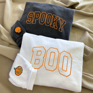 Embroidered Comfort Colors® Spooky Boo Halloween Sweatshirt – Varsity Boo Pullover