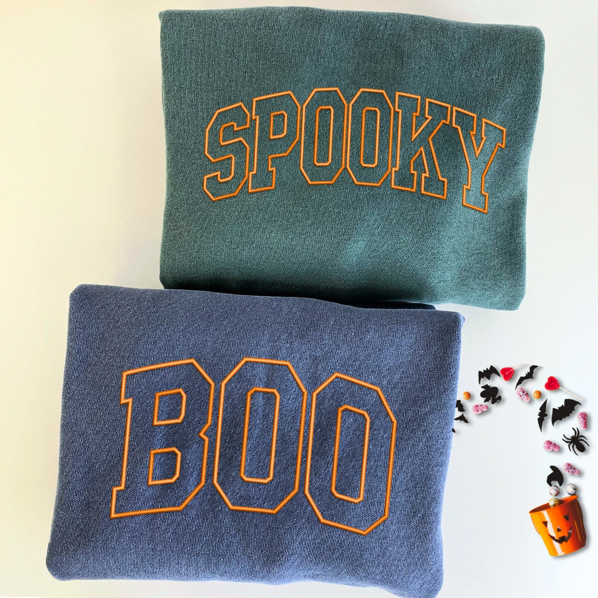 Embroidered Comfort Colors® Spooky Boo Halloween Sweatshirt – Varsity Boo Pullover Embroidered Comfort Colors® Spooky Boo Halloween Sweatshirt – Varsity Boo Pullover