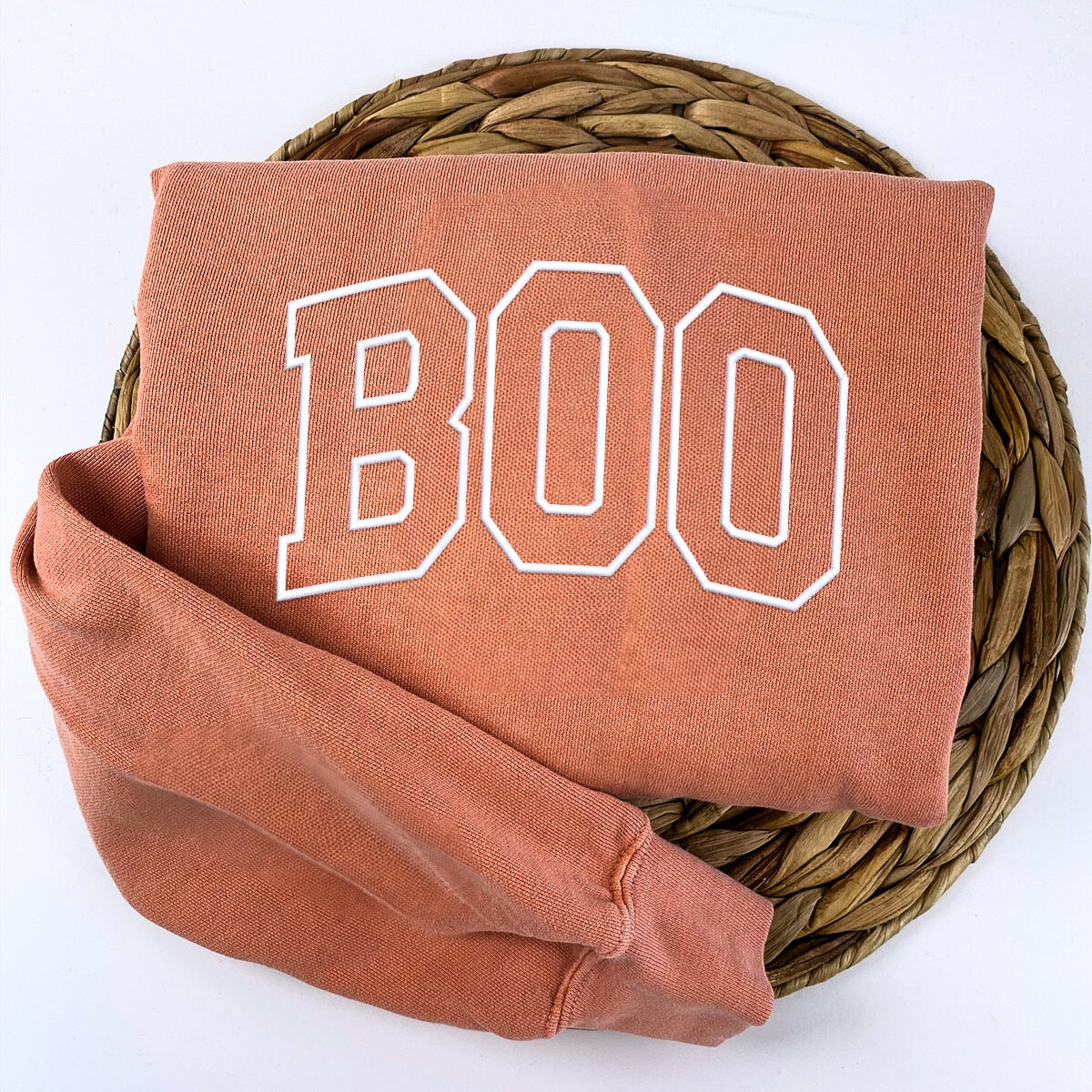 Embroidered Comfort Colors® Spooky Boo Halloween Sweatshirt – Varsity Boo Pullover Embroidered Comfort Colors® Spooky Boo Halloween Sweatshirt – Varsity Boo Pullover
