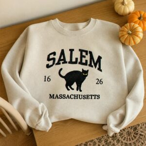 Embroidered Halloween Salem Massachusetts Sweatshirt – Hocus Pocus Pullover Gift for Cozy Season