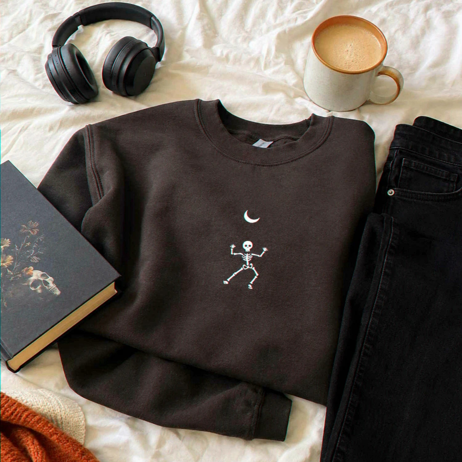 Dancing Skeleton Crewneck, Embroidered Halloween Sweatshirt, Hoodie Dancing Skeleton Crewneck, Embroidered Halloween Sweatshirt, Hoodie