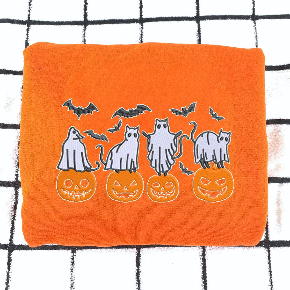 Embroidered Halloween Crewneck with Pumpkin, Bats, Cats Ghost Sweatshirt, Hoodie Embroidered Halloween Crewneck with Pumpkin, Bats, Cats Ghost Sweatshirt, Hoodie