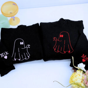Personalized Ghost Heart Hands T-Shirt, Sweatshirt, Hoodie, Embroidered Couple Gift for Halloween