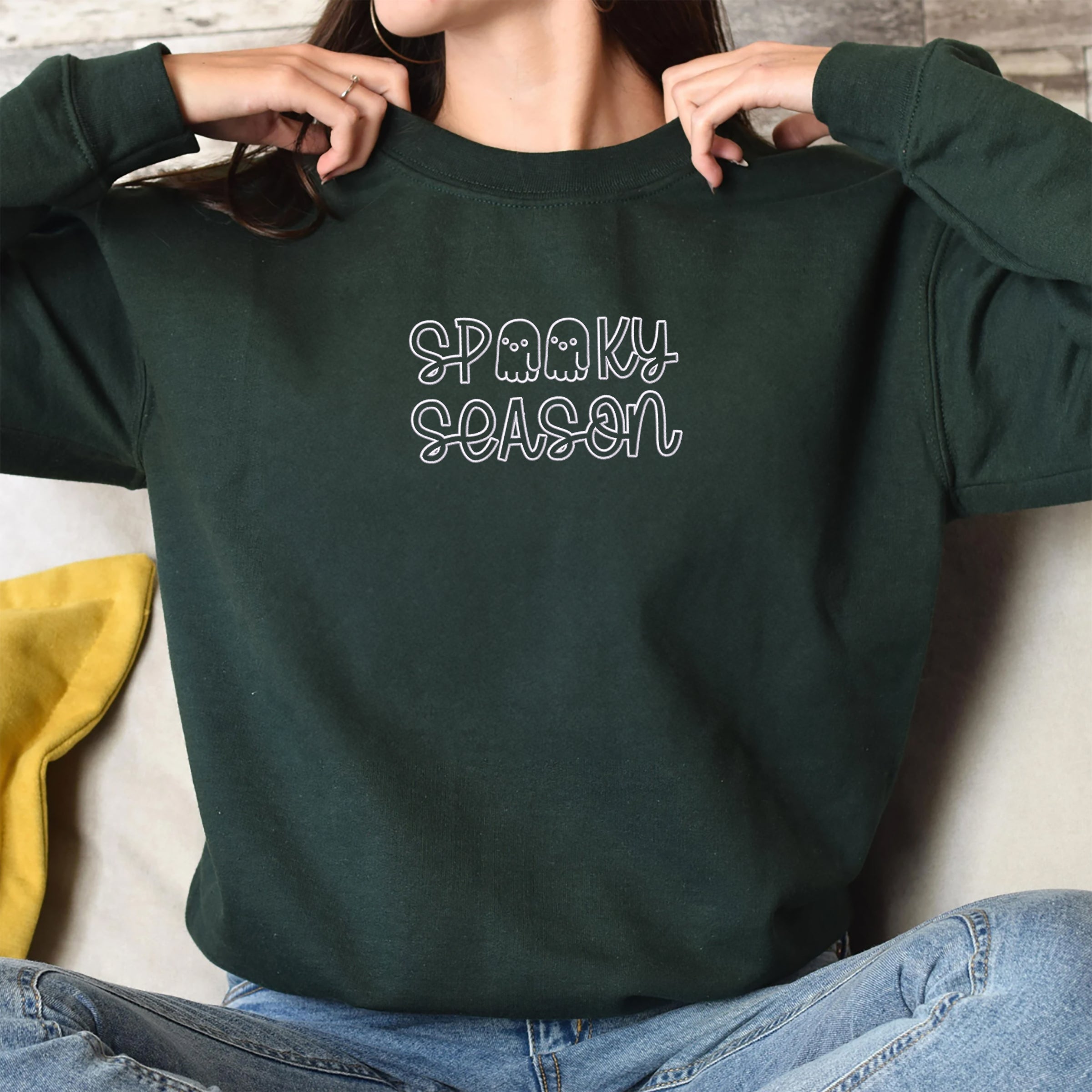 Spooky Season Crewneck Embroidered Halloween Sweatshirt, Hoodie Spooky Season Crewneck Embroidered Halloween Sweatshirt, Hoodie