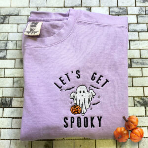 Comfort Color® Spooky Season Crewneck, Let’s Get Spooky Embroidered Halloween Sweatshirts, Hoodie
