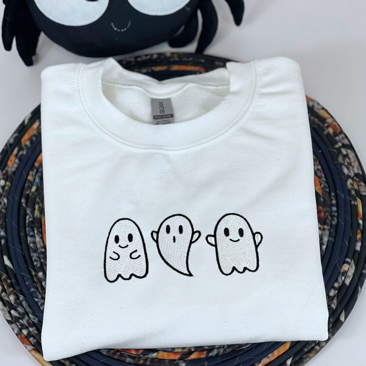 Embroidered Ghost Sweatshirt, Cute Ghost Halloween Fall Crewneck or Hoodie Embroidered Ghost Sweatshirt, Cute Ghost Halloween Fall Crewneck or Hoodie