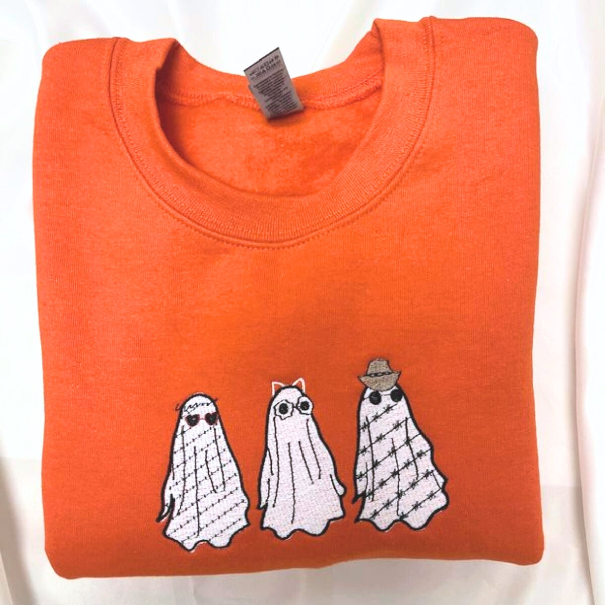 Embroidered Halloween Crewneck, Three Ghost Sweatshirt for Women Men Embroidered Halloween Crewneck, Three Ghost Sweatshirt for Women Men