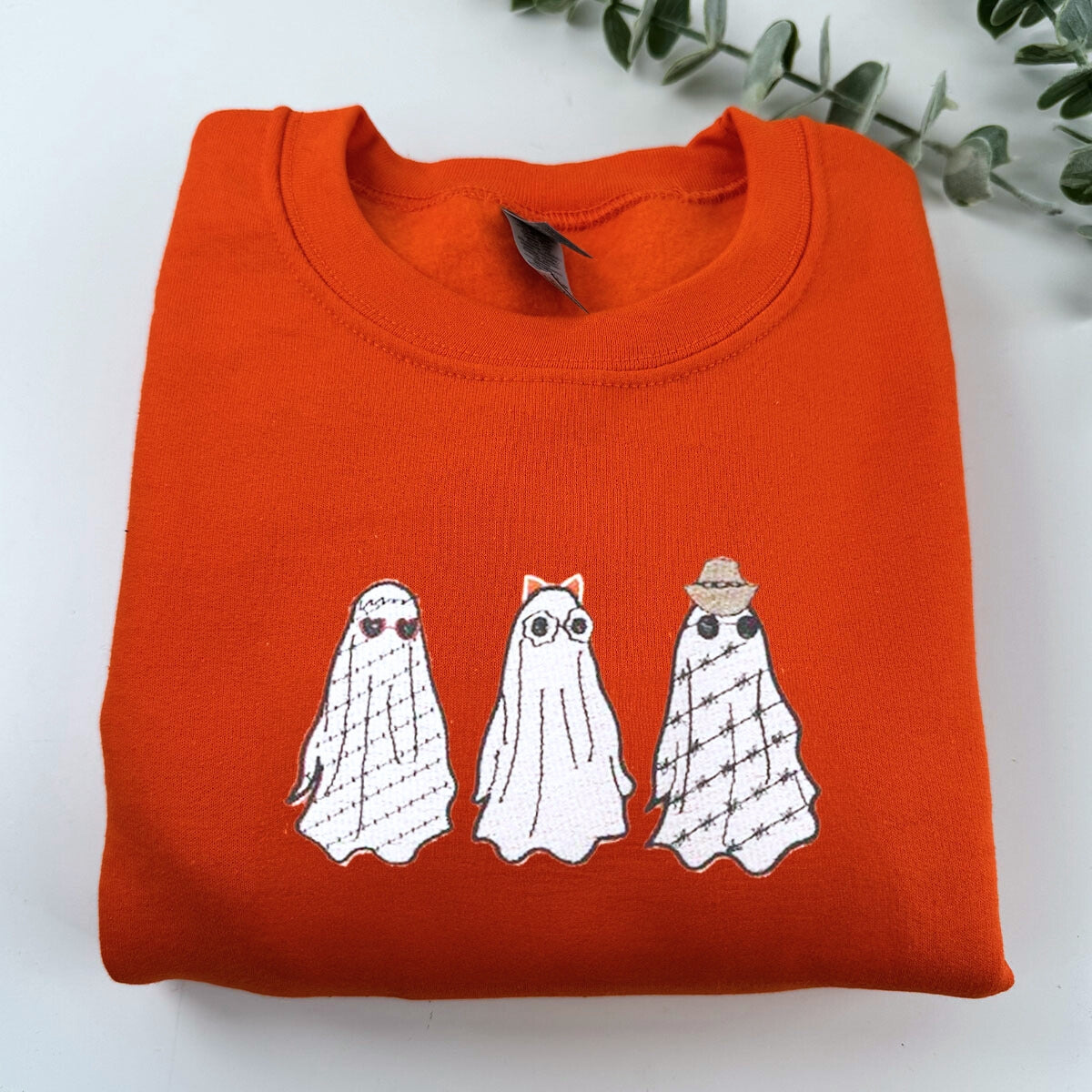 Embroidered Halloween Crewneck, Three Ghost Sweatshirt for Women Men Embroidered Halloween Crewneck, Three Ghost Sweatshirt for Women Men