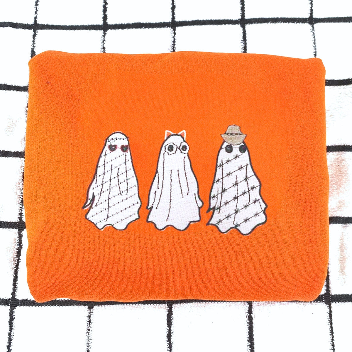 Embroidered Halloween Crewneck, Three Ghost Sweatshirt for Women Men Embroidered Halloween Crewneck, Three Ghost Sweatshirt for Women Men