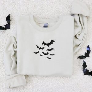 Bats Halloween Crewneck Sweatshirt, Embroidered Bats on Sleeve Hoodie for Men Women 3 BatsHalloweenCrewneckSweatshirt2.jpg