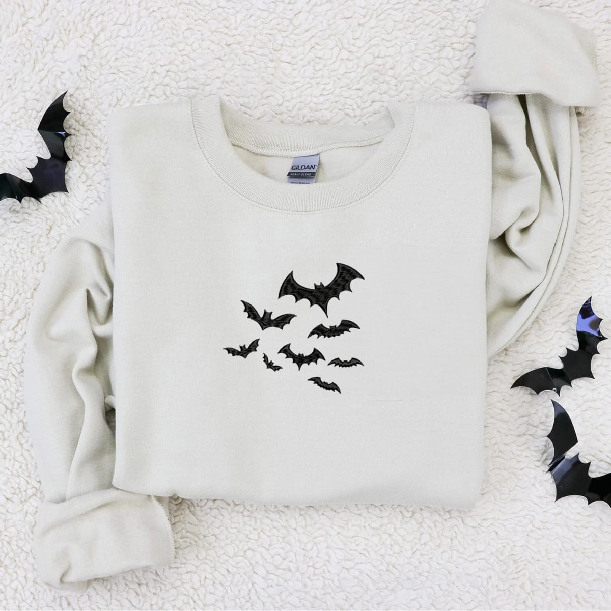 Bats Halloween Crewneck Sweatshirt, Embroidered Bats on Sleeve Hoodie for Men Women Bats Halloween Crewneck Sweatshirt, Embroidered Bats on Sleeve Hoodie for Men Women