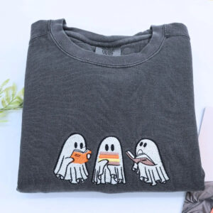 Halloween Ghost Book Shirt, Embroidered GIft for Spooky Season, Halloween Gift