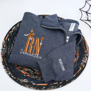 Custom Halloween Nurse Quarter Zip Sweatshirt, Embroidered Halloween Gift for Nurse