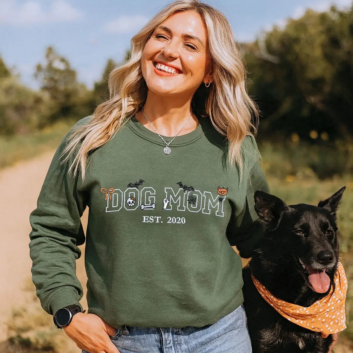 Custom Dog Mom Halloween Shirt with EST Year on Chest, Embroidered Halloween Gift for Dog Mom Custom Dog Mom Halloween Shirt with EST Year on Chest, Embroidered Halloween Gift for Dog Mom