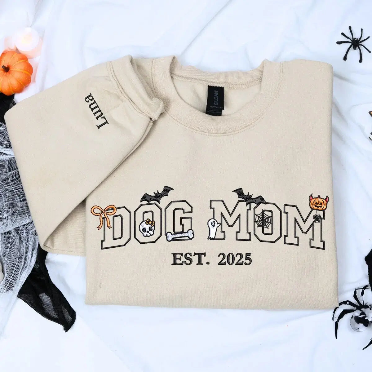 Custom Dog Mom Halloween Shirt with EST Year on Chest, Embroidered Halloween Gift for Dog Mom Custom Dog Mom Halloween Shirt with EST Year on Chest, Embroidered Halloween Gift for Dog Mom
