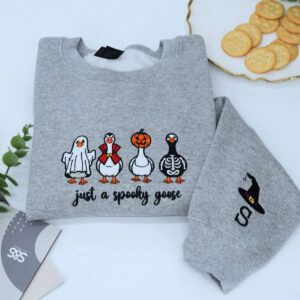 Halloween Funny Just a Spooky Goose Sweatshirt, Embroidered Gift for Spooky Season