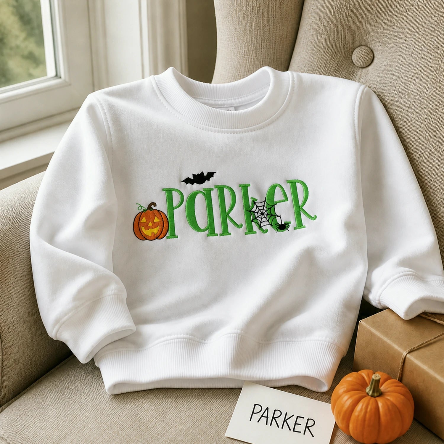 Personalized Halloween Sweatshirt for Toddler – Embroidered Name with Pumpkin Patch Pullover, Fall Season Gift Personalized Halloween Sweatshirt for Toddler – Embroidered Name with Pumpkin Patch Pullover, Fall Season Gift