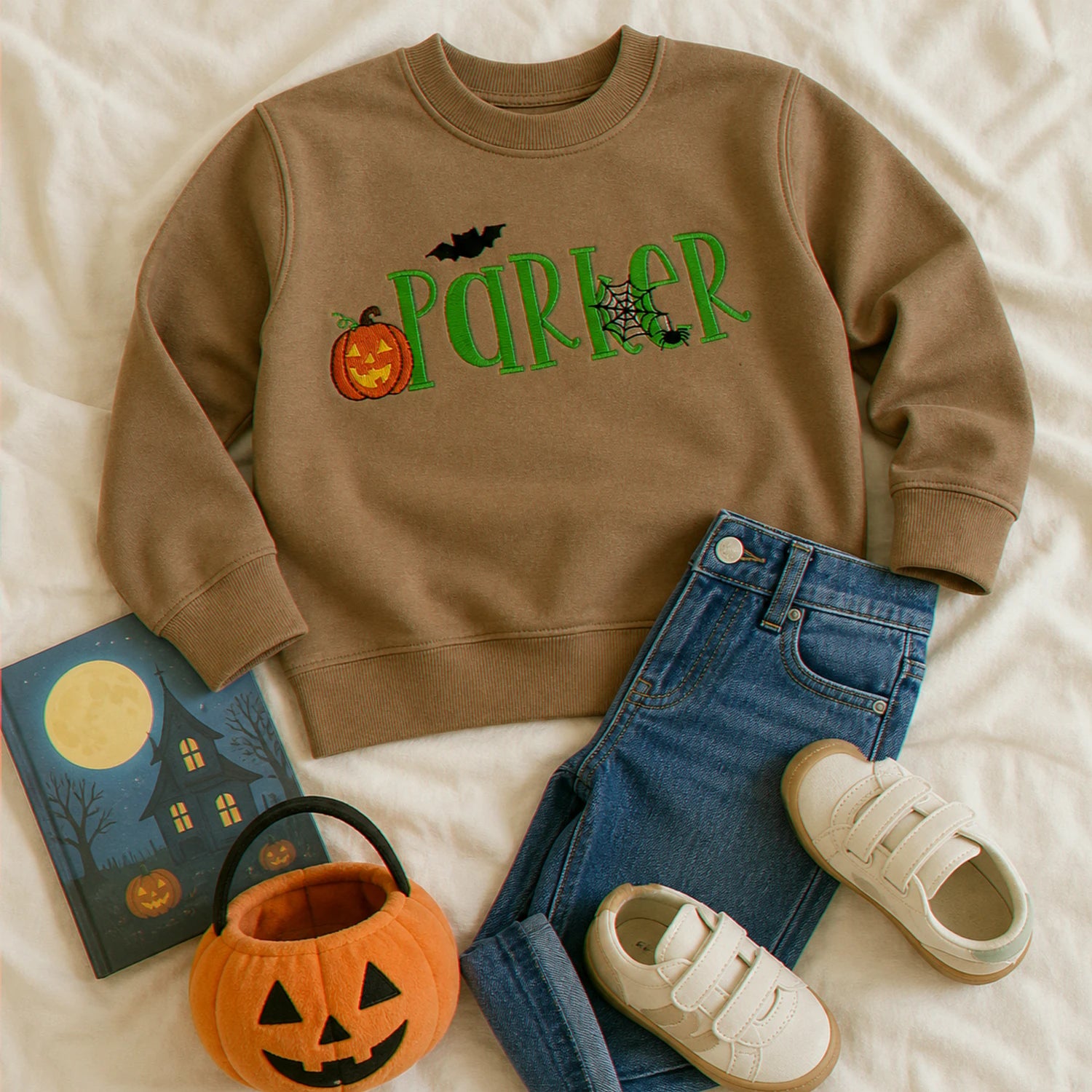 Personalized Halloween Sweatshirt for Toddler – Embroidered Name with Pumpkin Patch Pullover, Fall Season Gift Personalized Halloween Sweatshirt for Toddler – Embroidered Name with Pumpkin Patch Pullover, Fall Season Gift