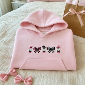 Personalized Coquette Halloween Hoodie for Kids – Embroidered Bow Halloween Crewneck – Fall Season Gift