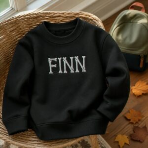 Personalized Halloween Kid Sweatshirt for School – Custom Embroidered Skeleton Name Sweater