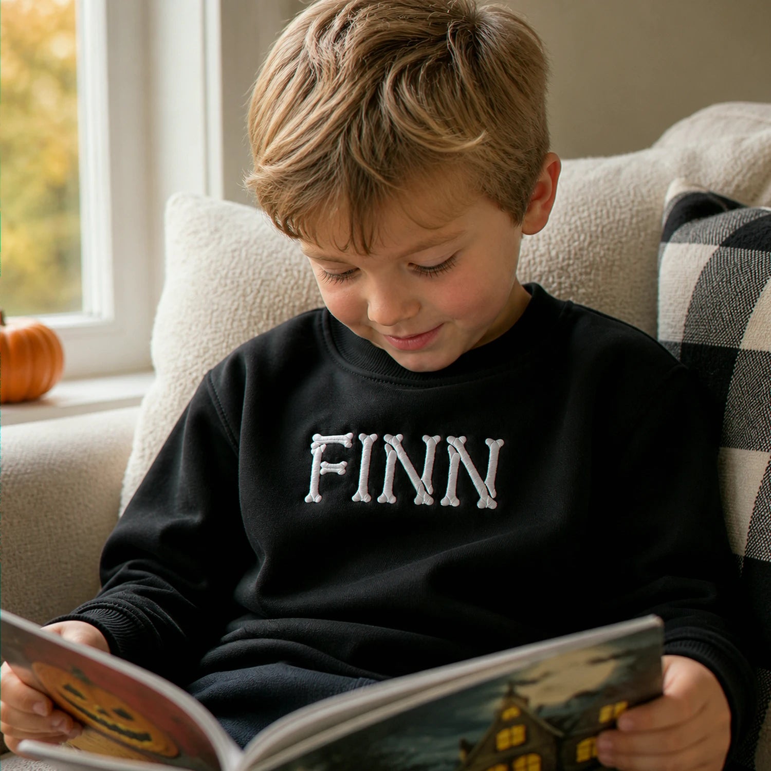 Personalized Halloween Kid Sweatshirt for School – Custom Embroidered Skeleton Name Sweater Personalized Halloween Kid Sweatshirt for School – Custom Embroidered Skeleton Name Sweater