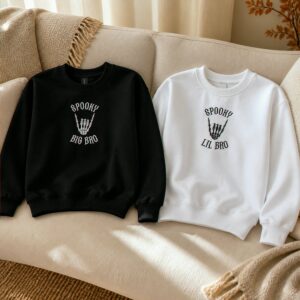 Personalized Halloween Sibling Kids Sweatshirt – Embroidered Spooky Big Bro Lil Bro Matching Sweater