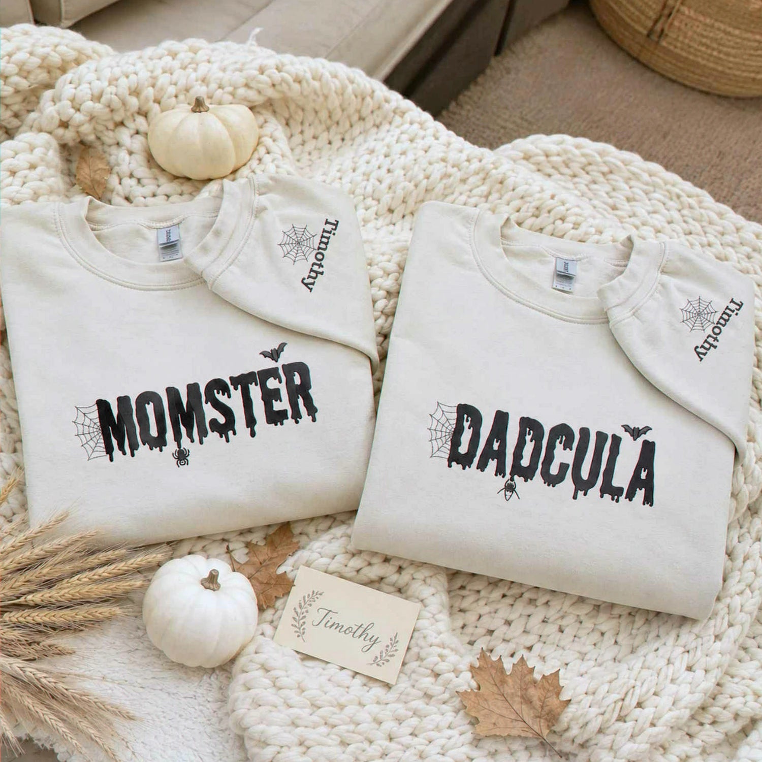 Momster and Dadcula Sweatshirt, Personalized Embroidered with Kids Name Halloween Gift Momster and Dadcula Sweatshirt, Personalized Embroidered with Kids Name Halloween Gift