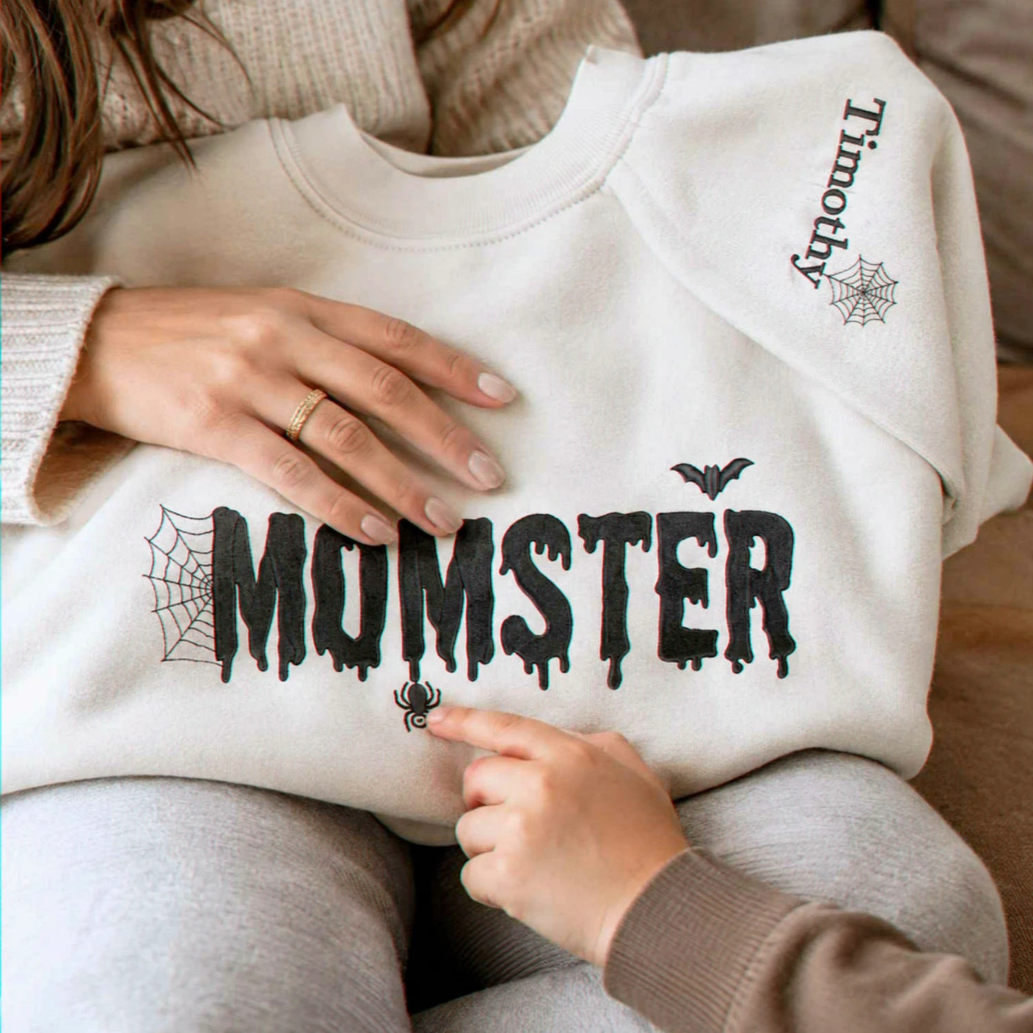 Momster and Dadcula Sweatshirt, Personalized Embroidered with Kids Name Halloween Gift Momster and Dadcula Sweatshirt, Personalized Embroidered with Kids Name Halloween Gift