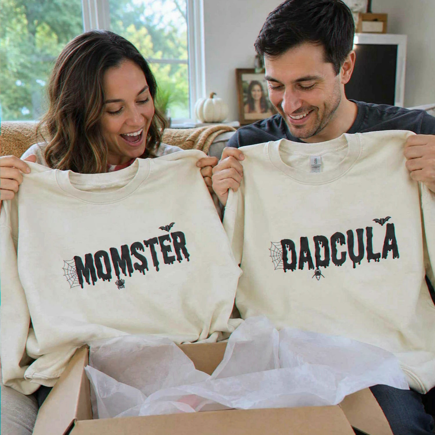 Momster and Dadcula Sweatshirt, Personalized Embroidered with Kids Name Halloween Gift Momster and Dadcula Sweatshirt, Personalized Embroidered with Kids Name Halloween Gift