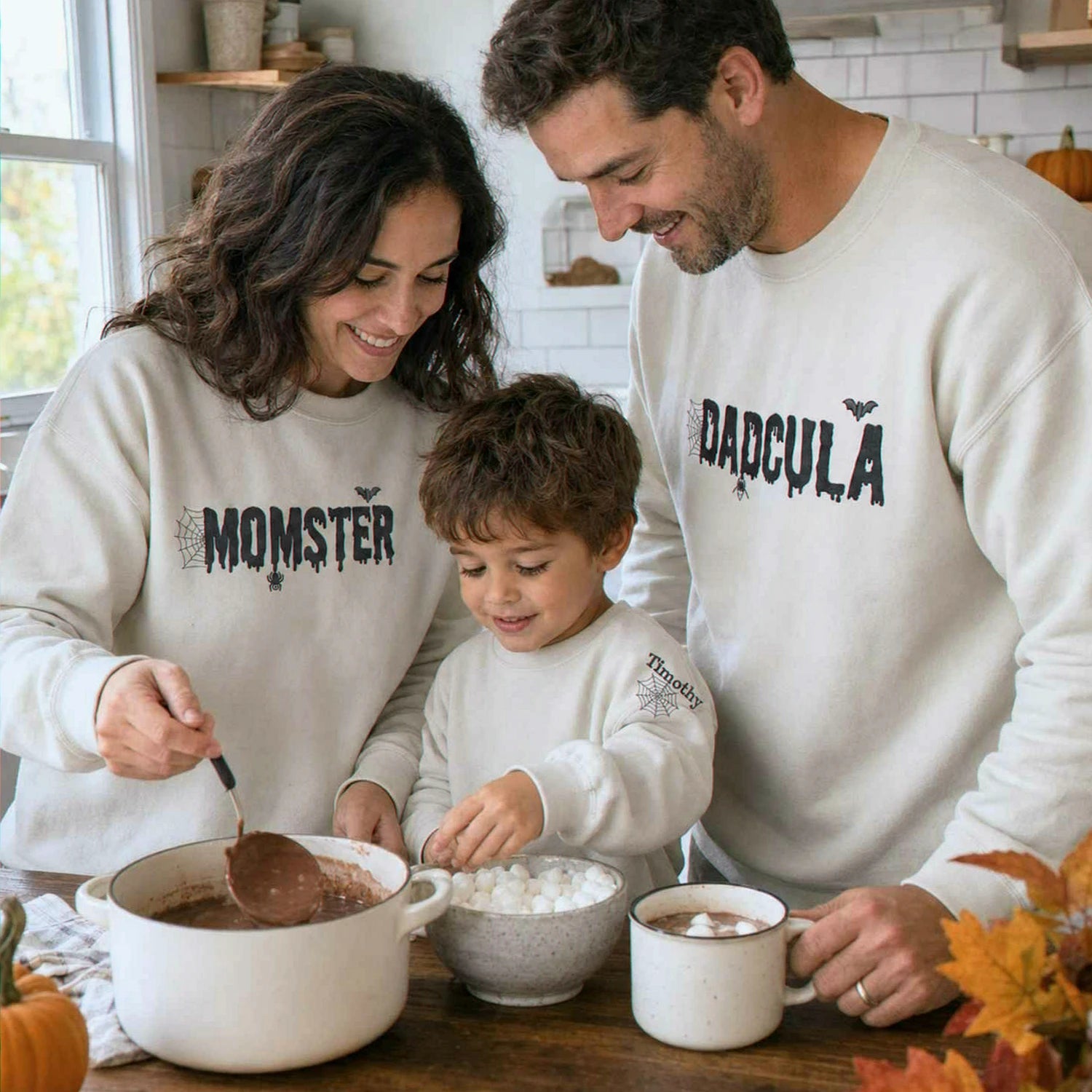 Momster and Dadcula Sweatshirt, Personalized Embroidered with Kids Name Halloween Gift Momster and Dadcula Sweatshirt, Personalized Embroidered with Kids Name Halloween Gift