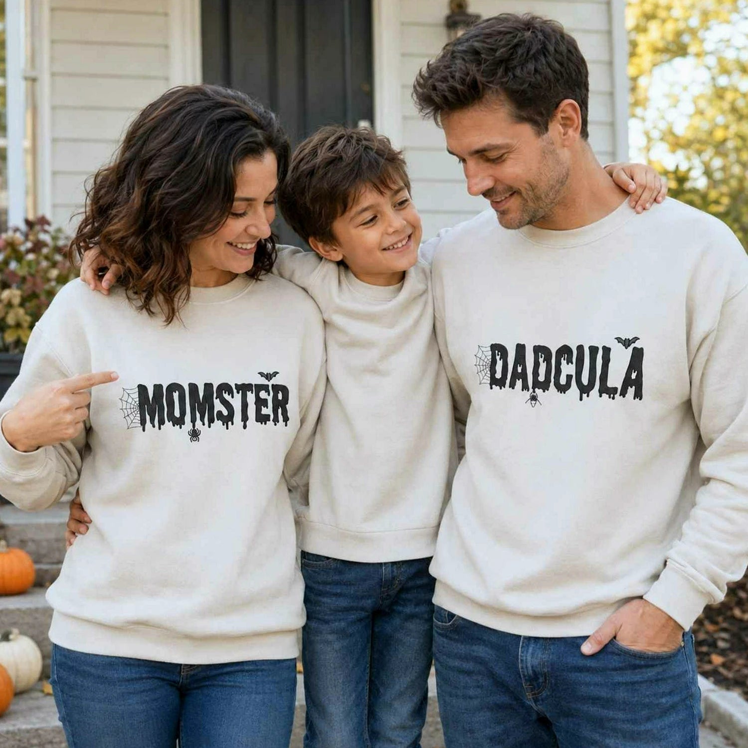 Momster and Dadcula Sweatshirt, Personalized Embroidered with Kids Name Halloween Gift Momster and Dadcula Sweatshirt, Personalized Embroidered with Kids Name Halloween Gift
