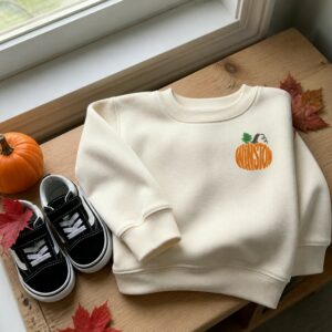Personalized Halloween Toddler Sweatshirt for Pumpkin Patch Visit – Embroidered Minimalist Pumpkin Name Sweater