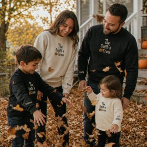 Personalized Family Halloween Matching Sweatshirt – Embroidered Pumpkin Name Crew Outfit, Fall Photo Sweaters