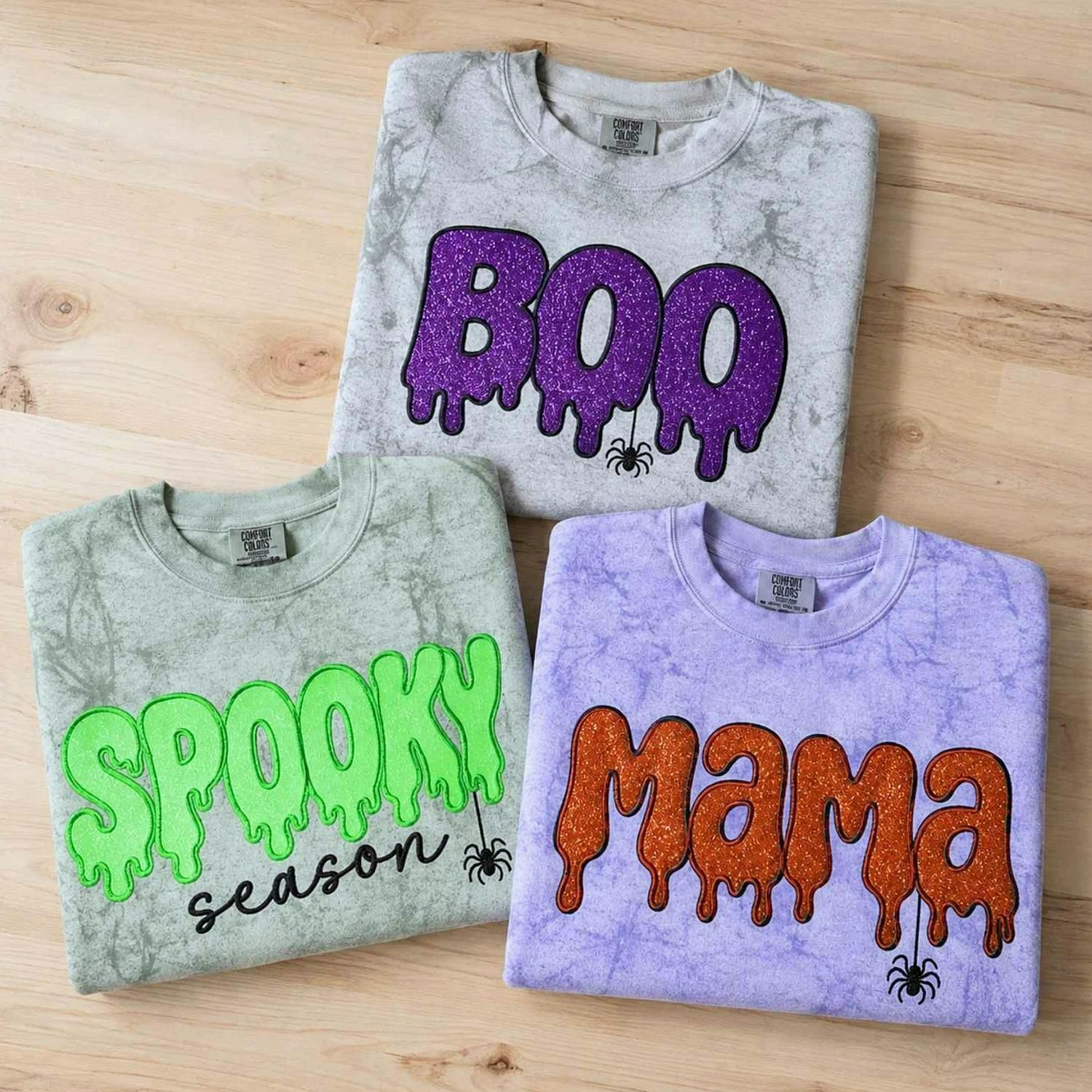 Spooky Season BOO Halloween Dripping Sweatshirt, Embroidered Glitter Crewneck, Trick Treat Party Outfit Fall Spooky Season BOO Halloween Dripping Sweatshirt, Embroidered Glitter Crewneck, Trick Treat Party Outfit Fall