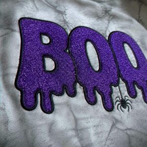 Spooky Season BOO Halloween Dripping Sweatshirt, Embroidered Glitter Crewneck, Trick Treat Party Outfit Fall 1 boo halloween sweatshirt 2 embroidered embroly.jpg