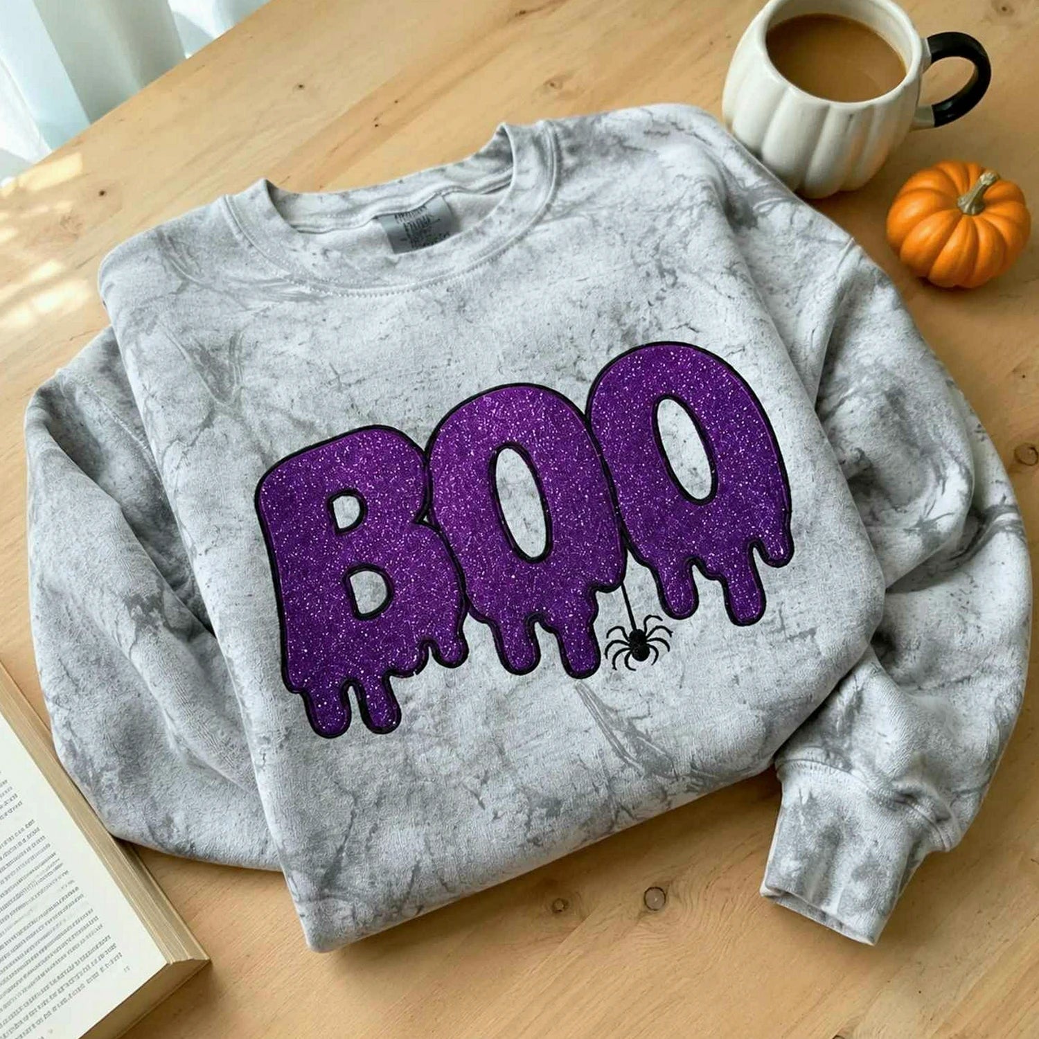Spooky Season BOO Halloween Dripping Sweatshirt, Embroidered Glitter Crewneck, Trick Treat Party Outfit Fall Spooky Season BOO Halloween Dripping Sweatshirt, Embroidered Glitter Crewneck, Trick Treat Party Outfit Fall
