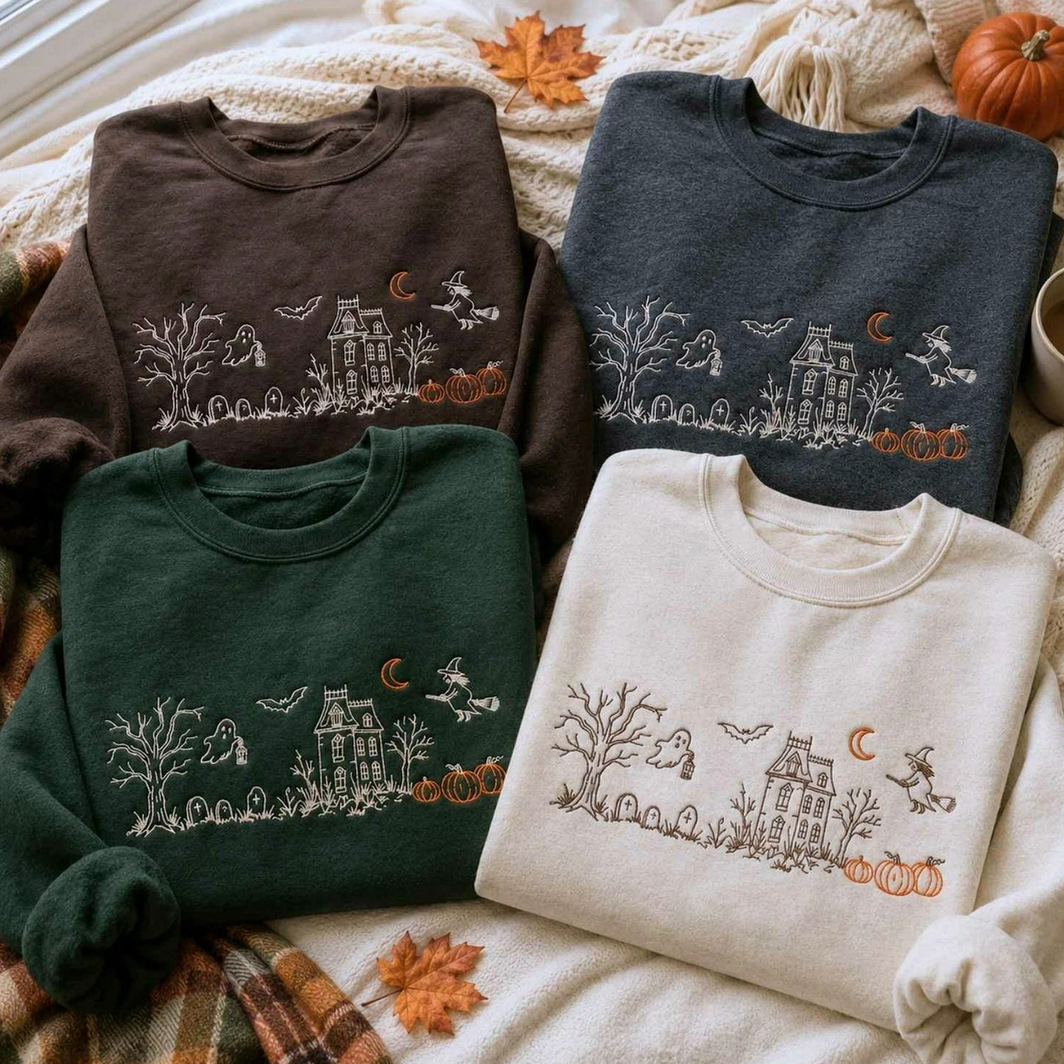 Haunted Manor Sweatshirt, Embroidered Halloween Crewneck, Gothic Autumn Pullover Haunted Manor Sweatshirt, Embroidered Halloween Crewneck, Gothic Autumn Pullover