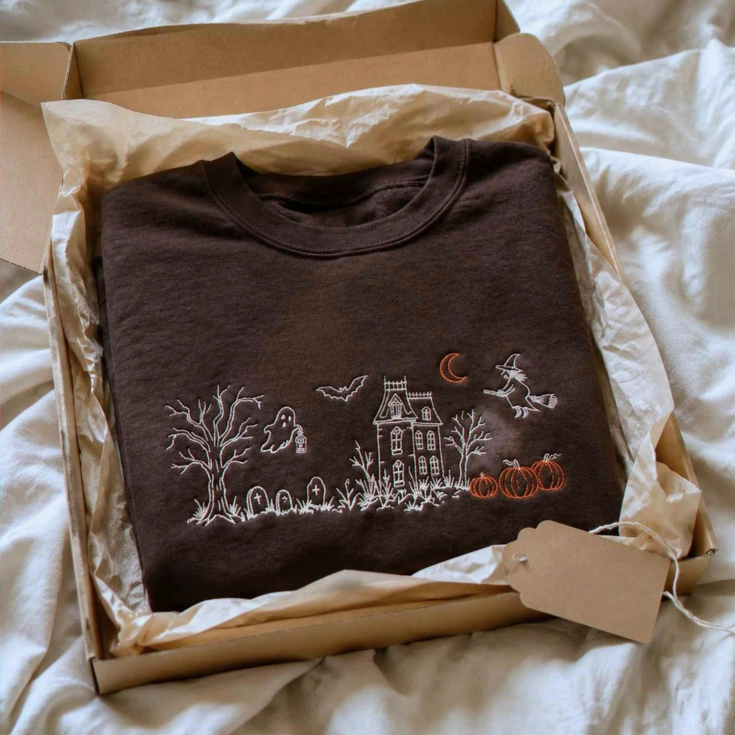 Haunted Manor Sweatshirt, Embroidered Halloween Crewneck, Gothic Autumn Pullover Haunted Manor Sweatshirt, Embroidered Halloween Crewneck, Gothic Autumn Pullover