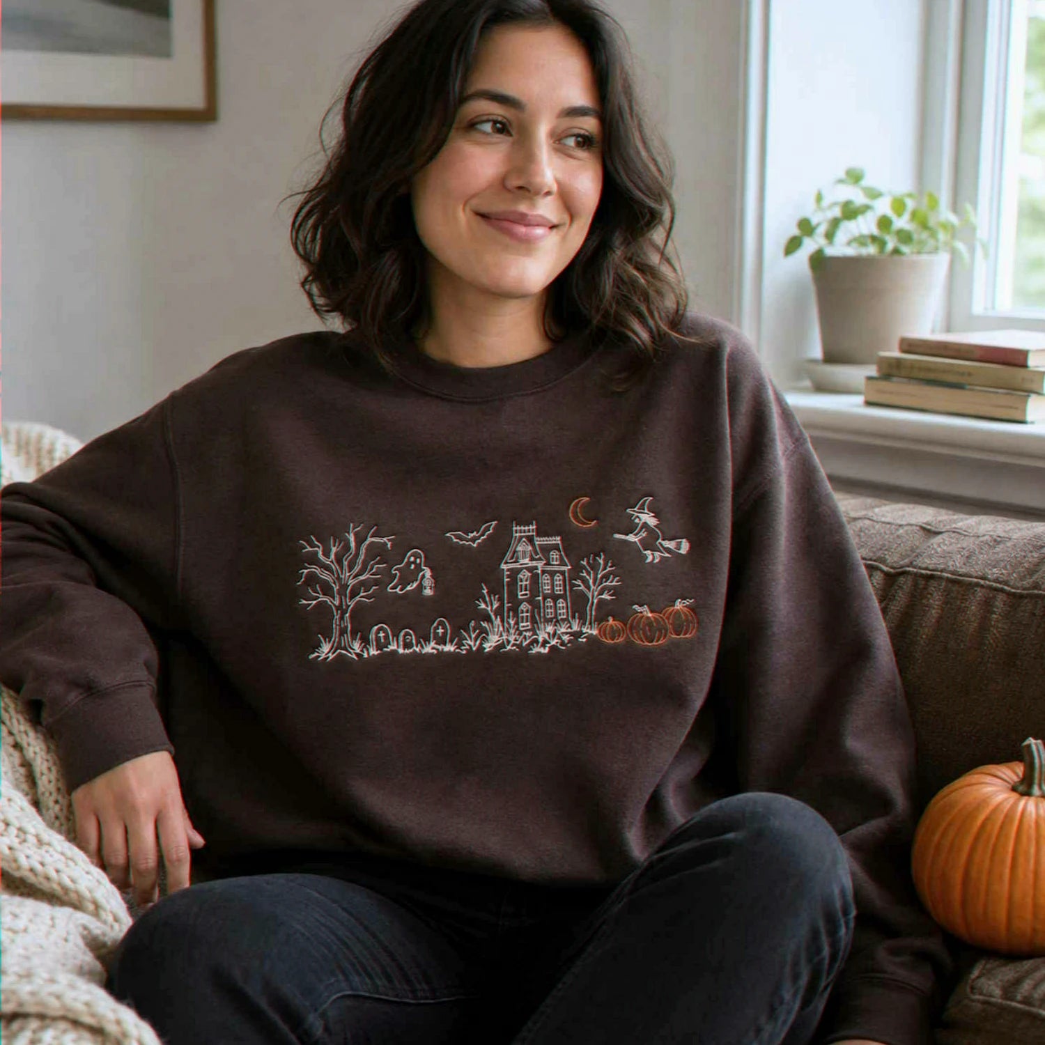Haunted Manor Sweatshirt, Embroidered Halloween Crewneck, Gothic Autumn Pullover Haunted Manor Sweatshirt, Embroidered Halloween Crewneck, Gothic Autumn Pullover