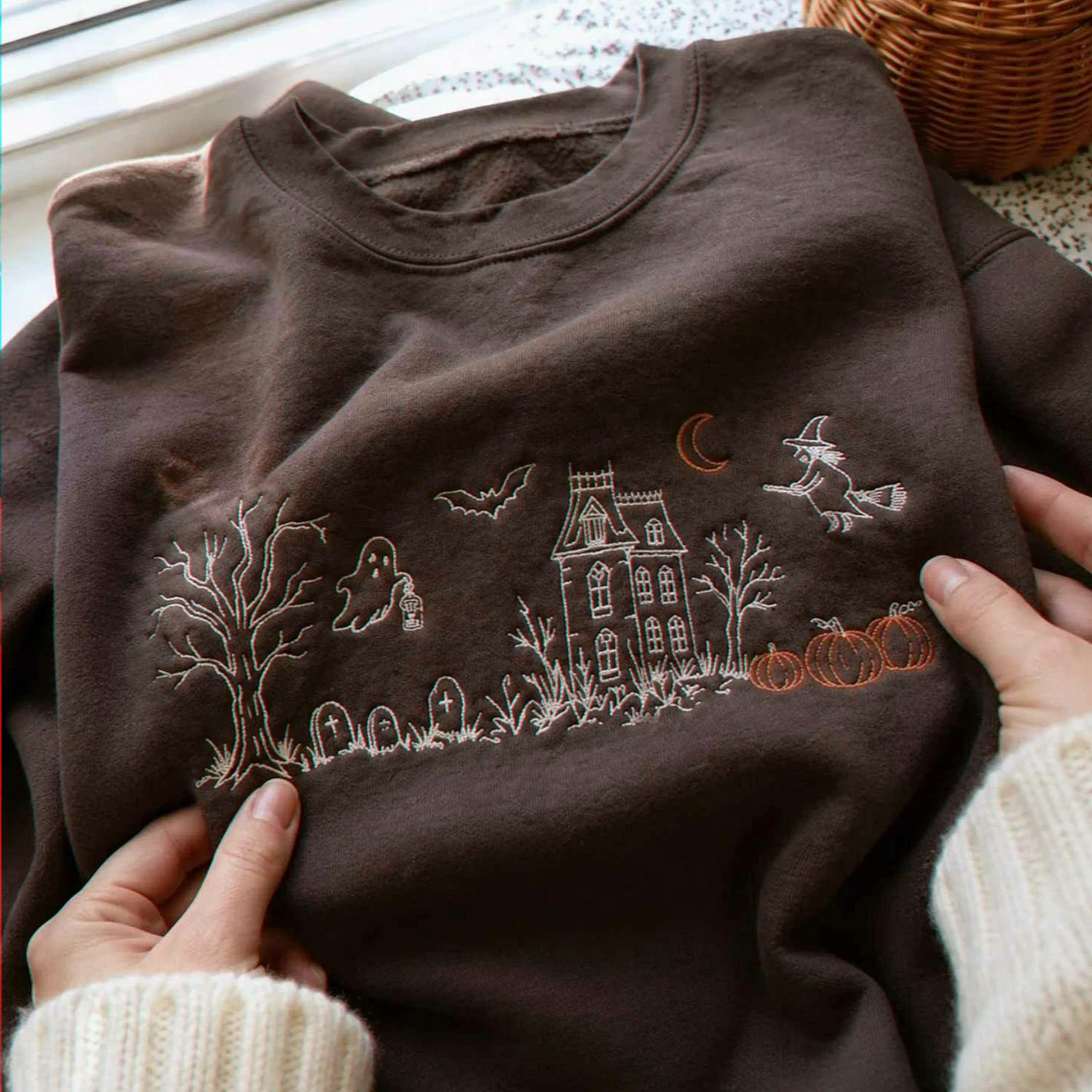 Haunted Manor Sweatshirt, Embroidered Halloween Crewneck, Gothic Autumn Pullover Haunted Manor Sweatshirt, Embroidered Halloween Crewneck, Gothic Autumn Pullover