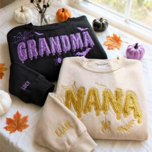 Grandma Glitter Applique Halloween Sweatshirt, Spooky Dripping Nana Crewneck, Family Halloween Gift