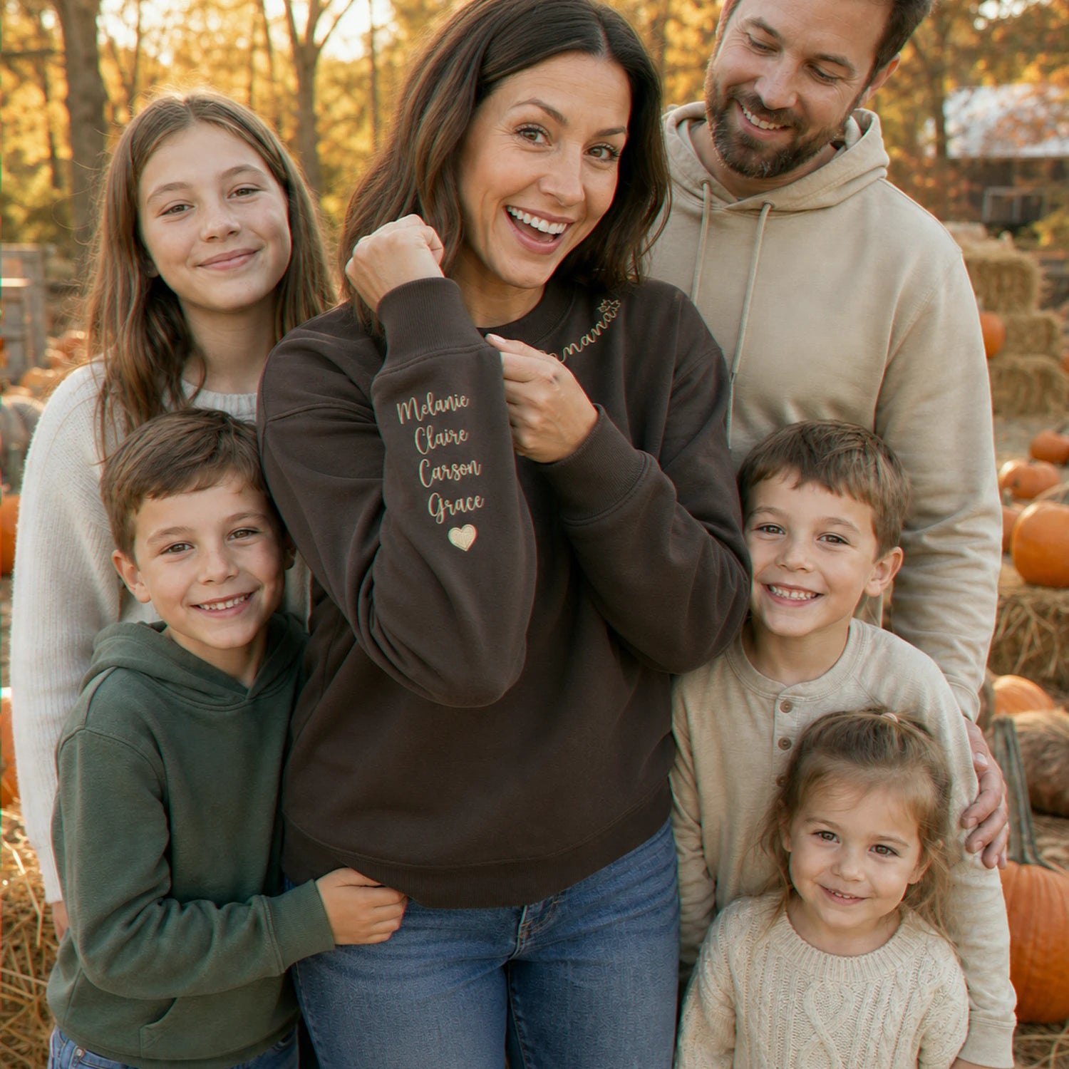 Custom Autumn Mama Sweatshirt – Embroidered Collar with Fall Icons, Cozy Season Gift for Mom Grandma Auntie Custom Autumn Mama Sweatshirt – Embroidered Collar with Fall Icons, Cozy Season Gift for Mom Grandma Auntie