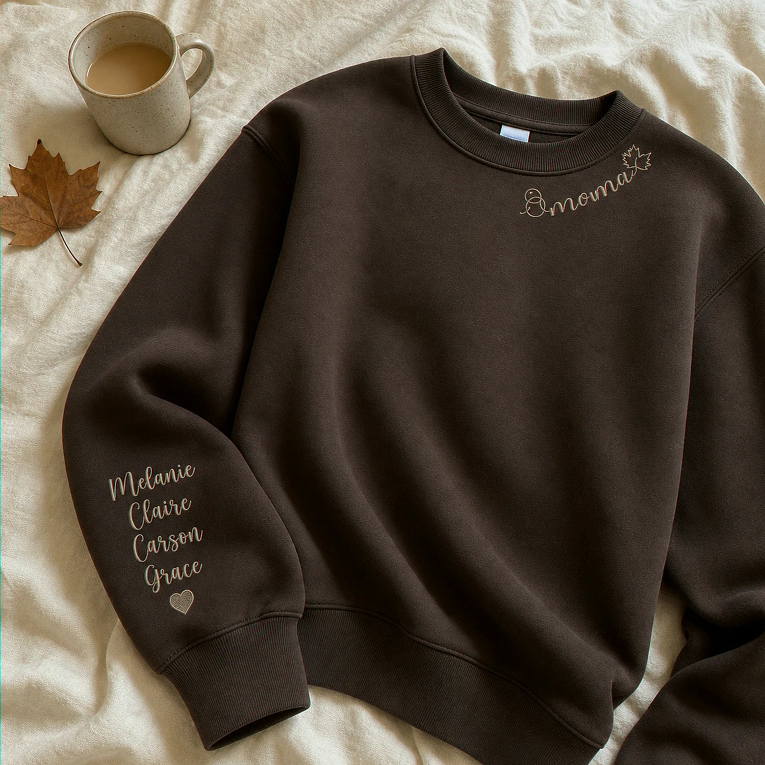 Custom Autumn Mama Sweatshirt – Embroidered Collar with Fall Icons, Cozy Season Gift for Mom Grandma Auntie Custom Autumn Mama Sweatshirt – Embroidered Collar with Fall Icons, Cozy Season Gift for Mom Grandma Auntie