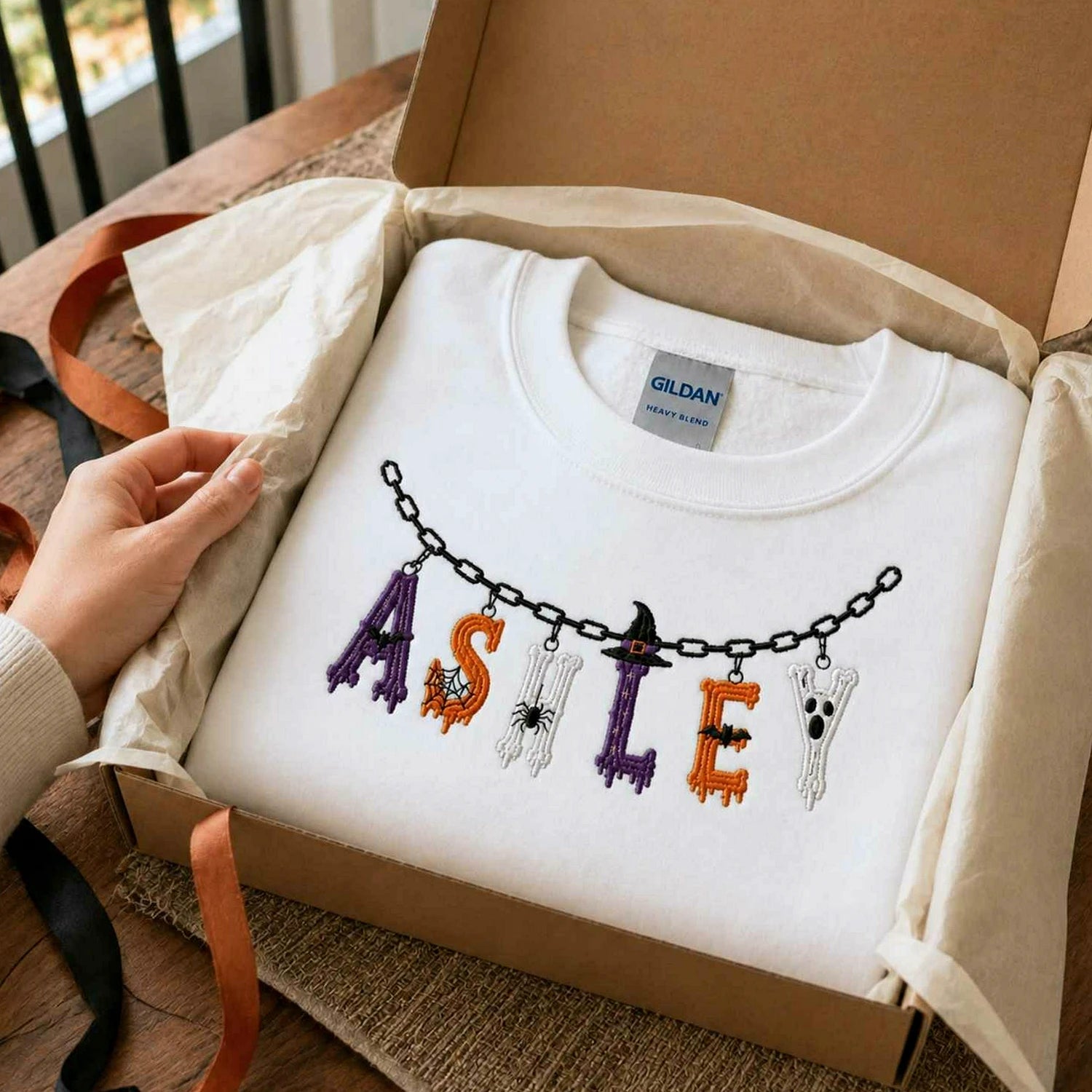Custom Halloween Name Sweatshirt, Embroidered Spooky Name Crewneck, Halloween Charm Fall Gift Custom Halloween Name Sweatshirt, Embroidered Spooky Name Crewneck, Halloween Charm Fall Gift