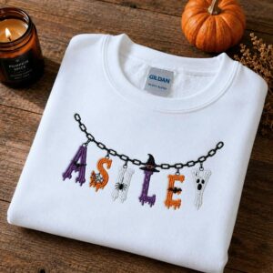 Custom Halloween Name Sweatshirt, Embroidered Spooky Name Crewneck, Halloween Charm Fall Gift 2 halloween name sweatshirt 2 embroidered embroly.jpg