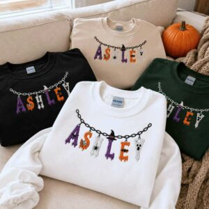 Custom Halloween Name Sweatshirt, Embroidered Spooky Name Crewneck, Halloween Charm Fall Gift 7 halloween name sweatshirt 5 embroidered embroly.jpg