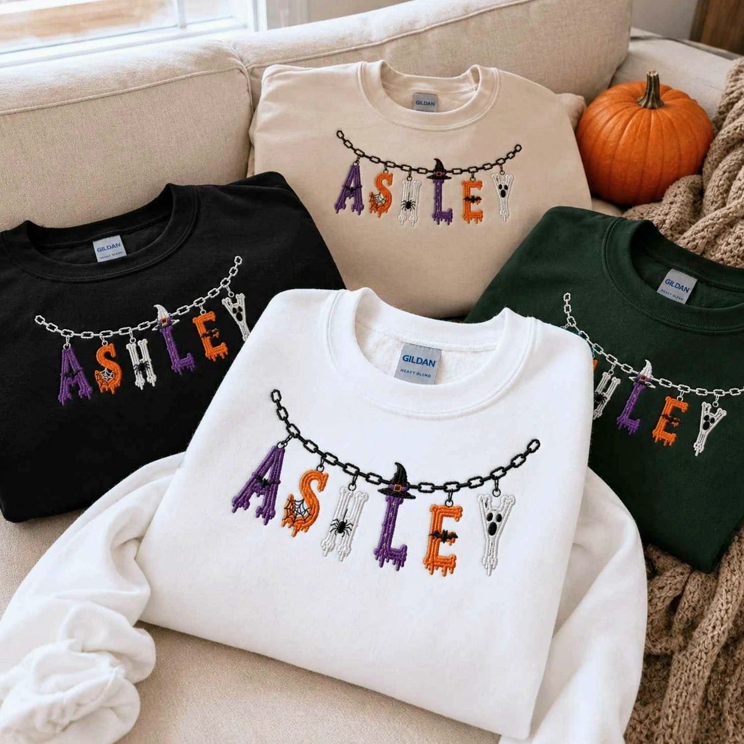Custom Halloween Name Sweatshirt, Embroidered Spooky Name Crewneck, Halloween Charm Fall Gift Custom Halloween Name Sweatshirt, Embroidered Spooky Name Crewneck, Halloween Charm Fall Gift