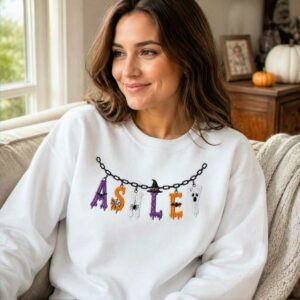 Custom Halloween Name Sweatshirt, Embroidered Spooky Name Crewneck, Halloween Charm Fall Gift 9 halloween name sweatshirt 8 embroidered embroly.jpg