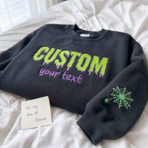 Custom Halloween Text Sweatshirt, Embroidered Spooky Season Crewneck 5 custom text halloween sweatshirt 3 embroidered embroly.jpg