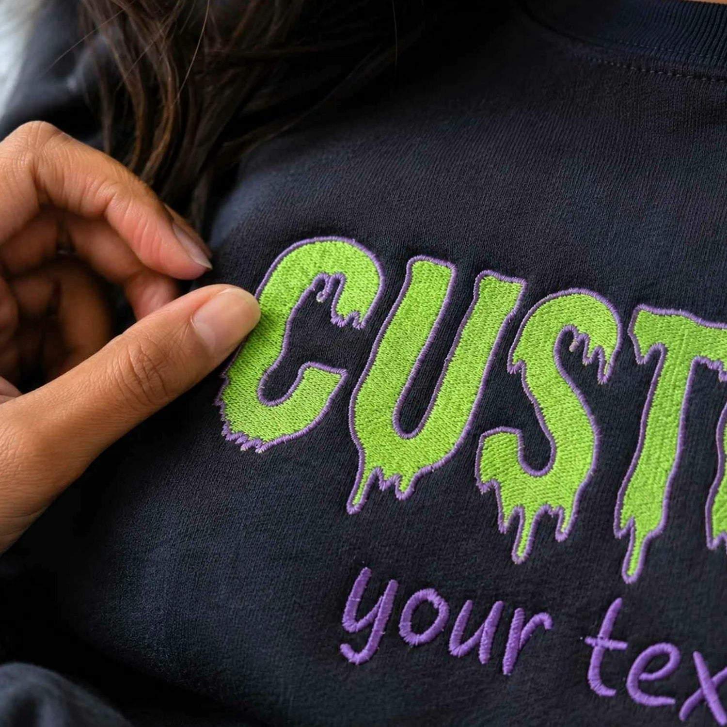 Custom Halloween Text Sweatshirt, Embroidered Spooky Season Crewneck Custom Halloween Text Sweatshirt, Embroidered Spooky Season Crewneck